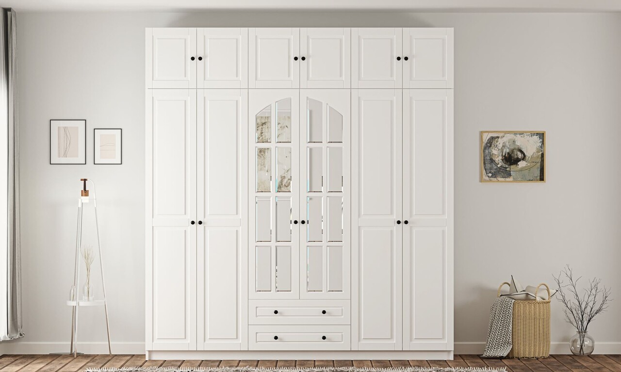 Dulap pentru haine, Hanah Home, Rb-185-15, 210x210x52 cm, Alb mat - imagine 7